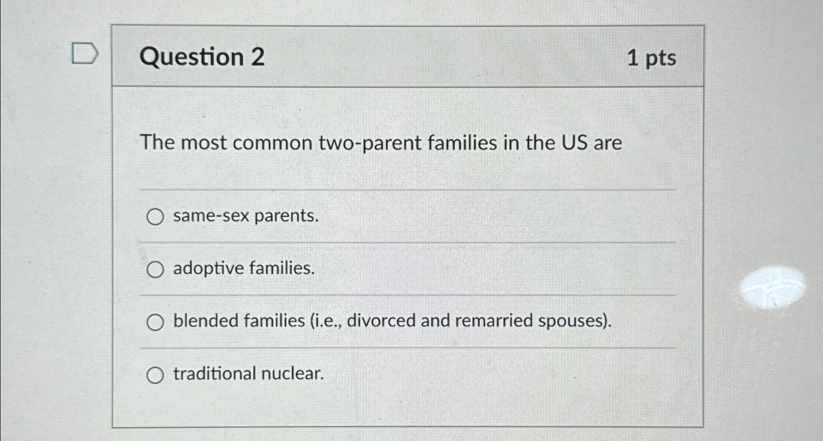 Solved Question 21ptsThe Most Common Two-parent Families In | Chegg.com