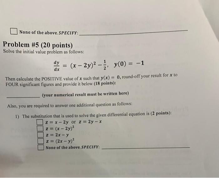 Solved Problem #5 (20 points)Solve the initial value problem | Chegg.com