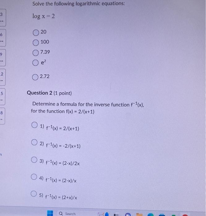 Solved Solve the following logarithmic equations: logx=2 20 | Chegg.com