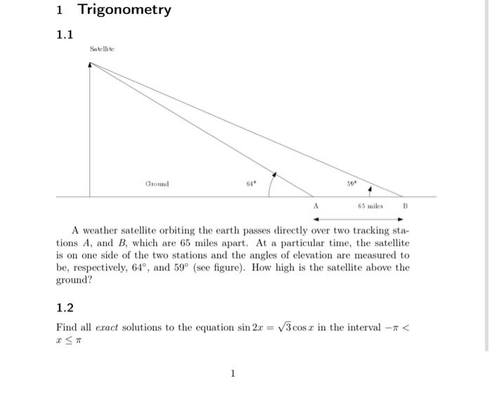 Solved 1 Trigonometry A weather satellite orbiting the earth