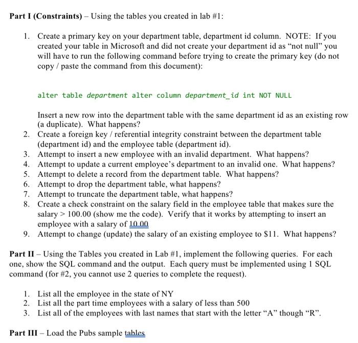 Solved art I (Constraints) - Using the tables you created in | Chegg.com