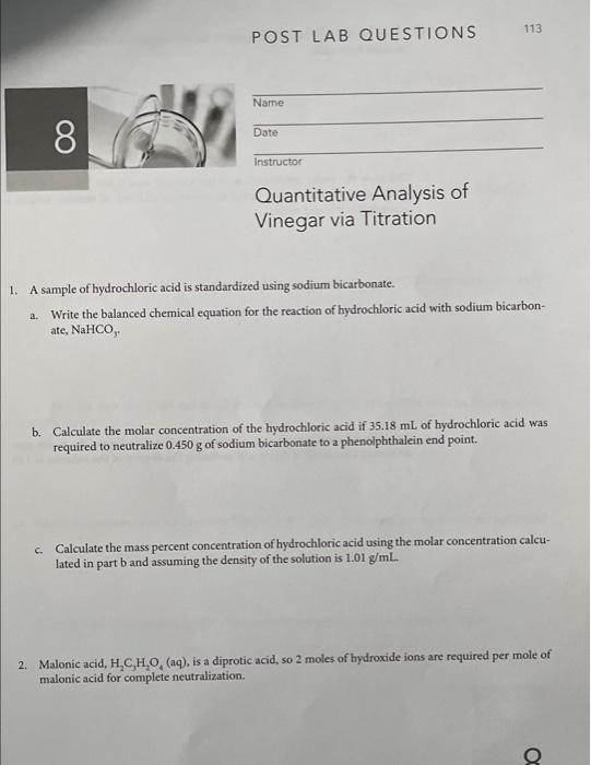 experiment 7 quantitative analysis of vinegar by titration