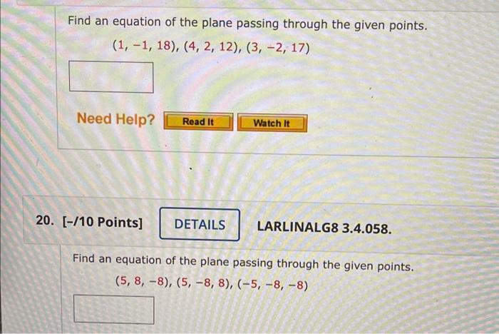Solved Find an equation of the plane passing through the | Chegg.com