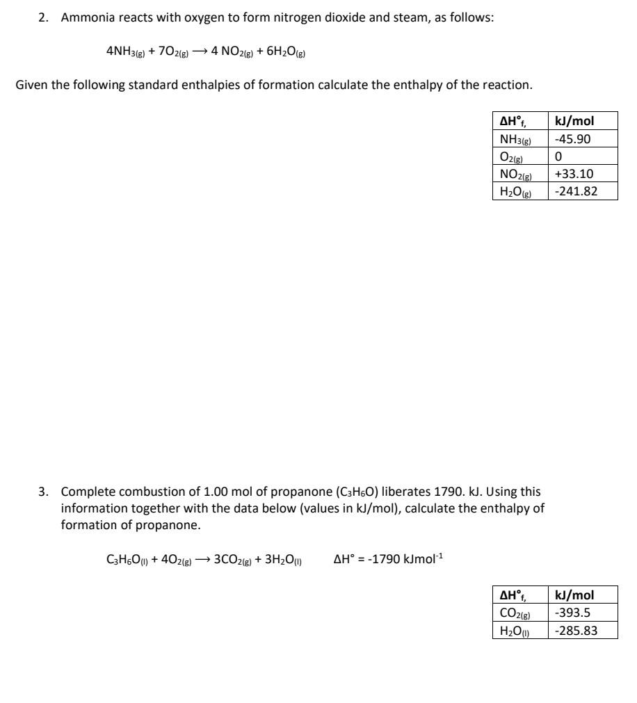 Solved 2. Ammonia Reacts With Oxygen To Form Nitrogen | Chegg.com