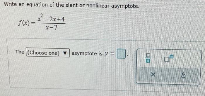 write an equation of the slant or nonlinear asymptote