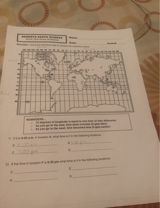 Solved REGENTS EARTH SCIENCE World Time Zones Worksheet N Chegg