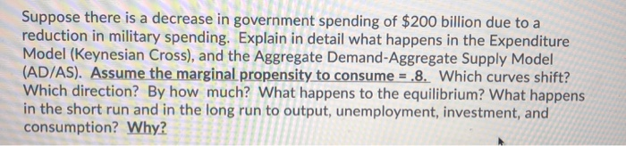 Solved Suppose there is a decrease in government spending of | Chegg.com