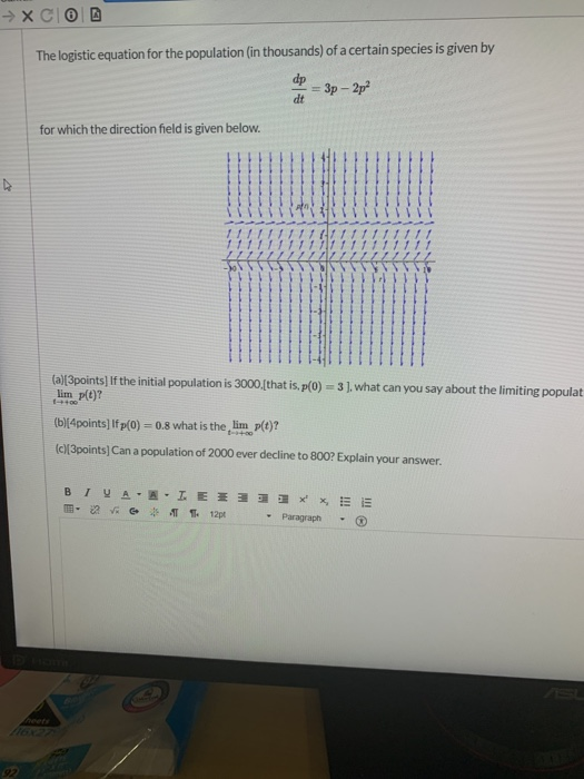 Solved → XCO The logistic equation for the population (in | Chegg.com