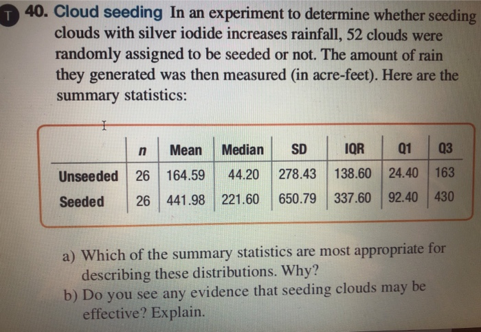 Solved 40. Cloud Seeding In An Experiment To Determine | Chegg.com