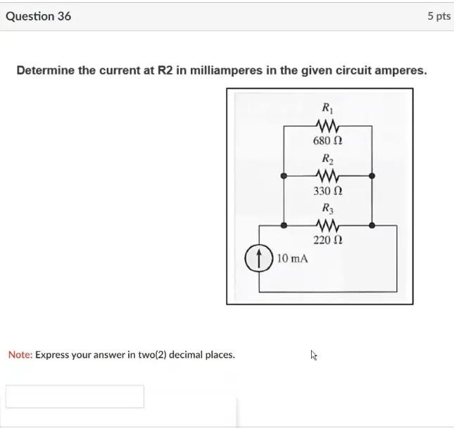 Solved Question 36 5 pts Determine the current at R2 in