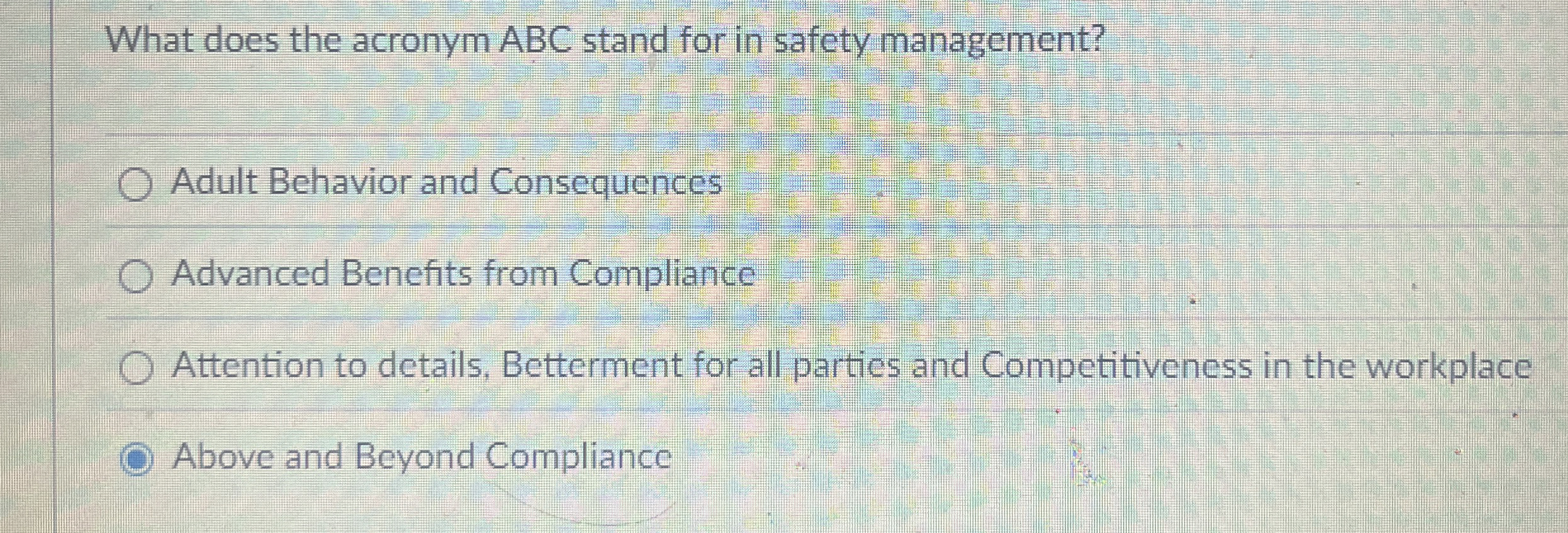 Solved What does the acronym ABC stand for in safety