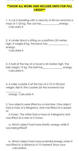 which object had more potential energy when it was lifted to a distance of  10 meters 