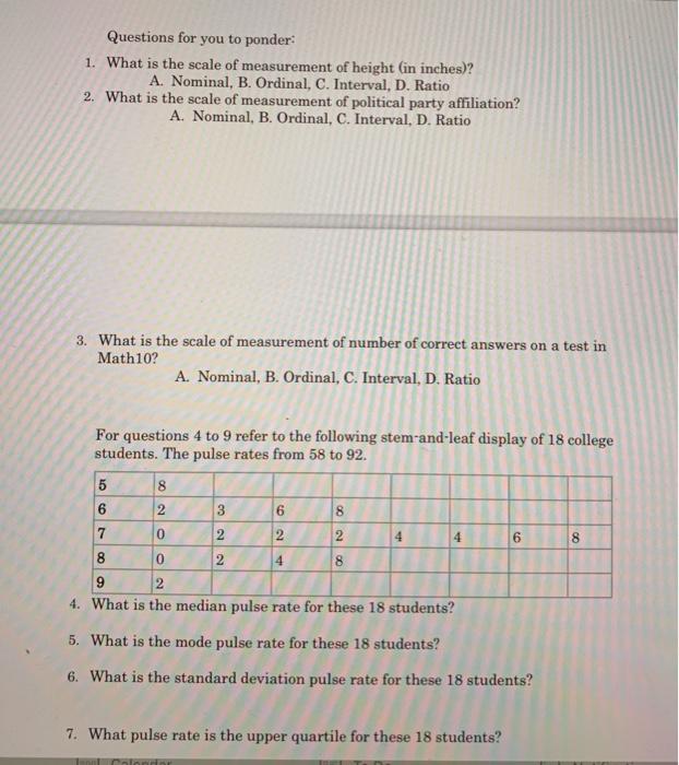 Solved Questions for you to ponder 1. What is the scale of | Chegg.com