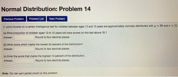 Solved Normal Distribution: Problem 14 Previous Problem | Chegg.com