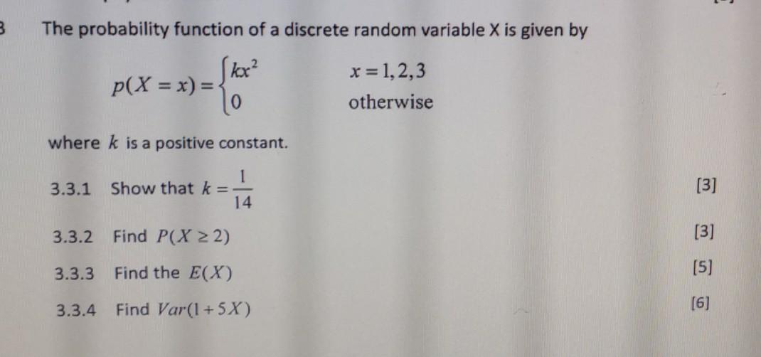 Solved 3 The probability function of a discrete random | Chegg.com