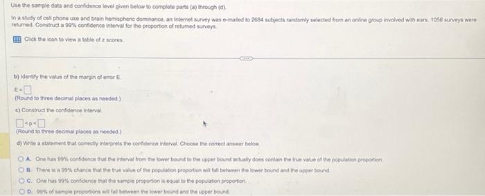 Solved Use the sample data and confidence level given below | Chegg.com