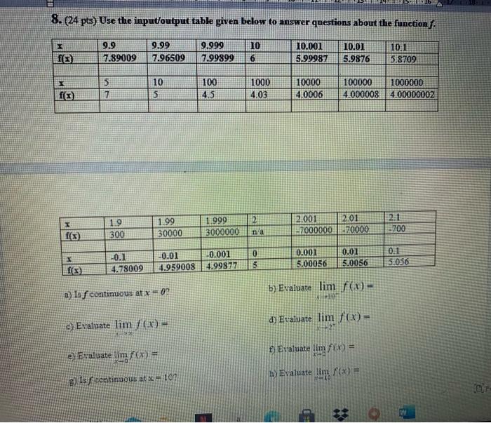 Solved 8. (24 pts) Use the input/output table given below to | Chegg.com