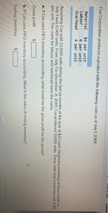 Solved WE CAN Submit Cox Corporation produces a product with | Chegg.com