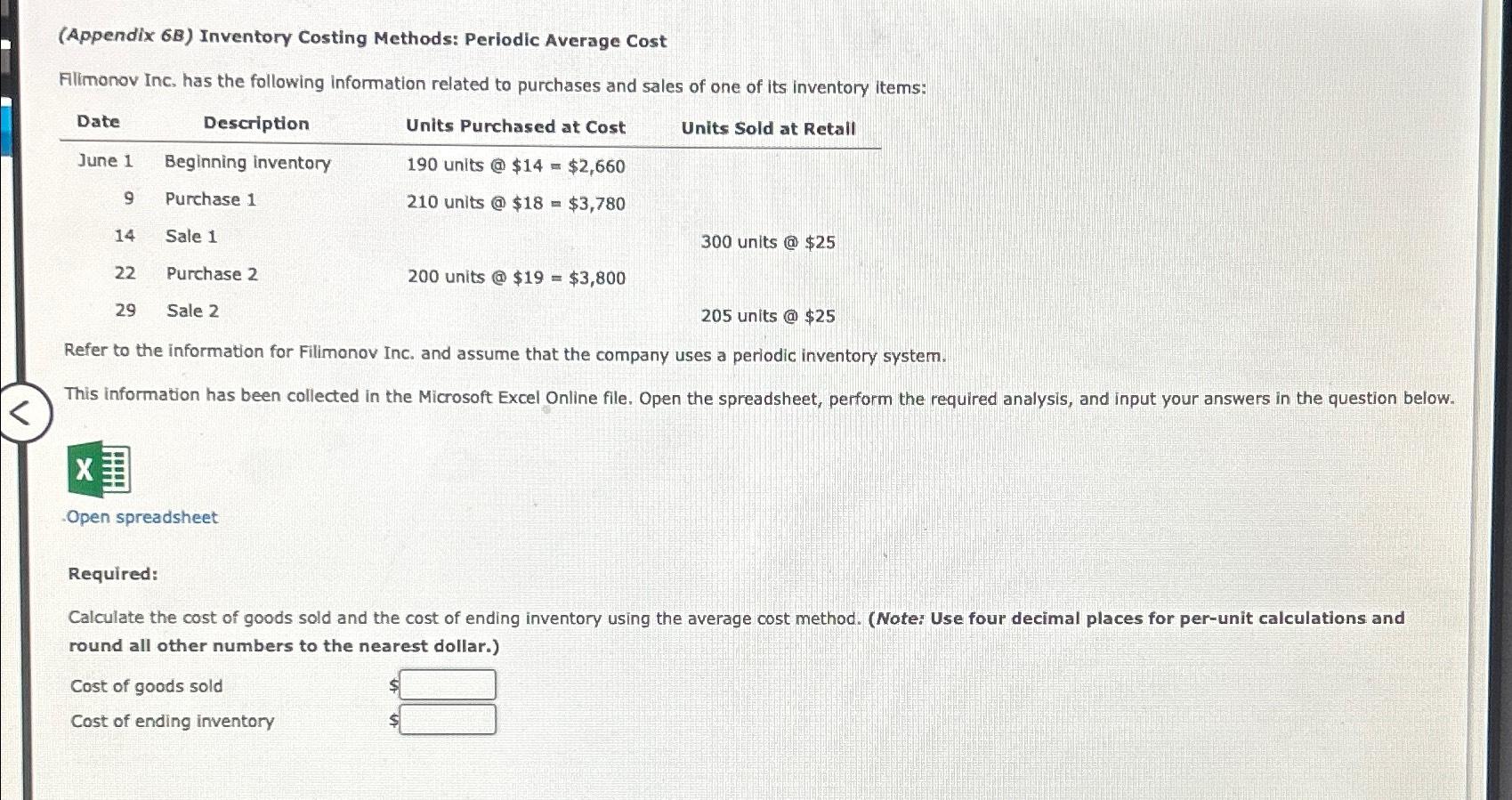 Solved (Appendix 6B ) ﻿Inventory Costing Methods: Periodic | Chegg.com