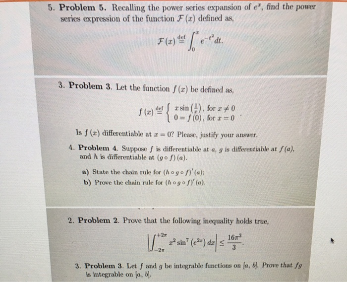 Solved 5 Problem 5 Recalling The Power Series Expansion Chegg Com