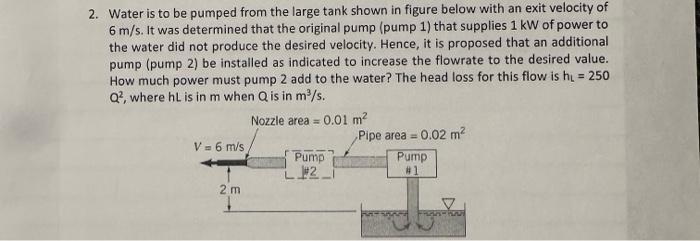 Solved 2. Water Is To Be Pumped From The Large Tank Shown In | Chegg.com