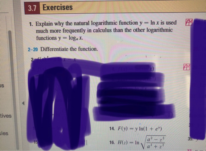 Solved 3.7 Exercises 1. Explain why the natural logarithmic | Chegg.com