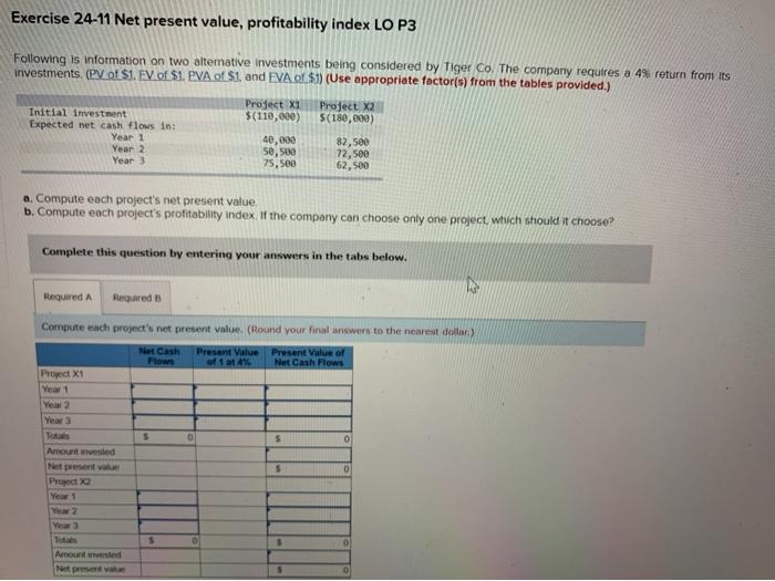 Solved Exercise 24-11 Net Present Value, Profitability Index | Chegg.com