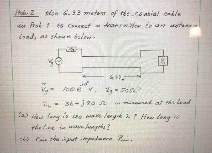 Solved Prob. 2 Ulse 6.33 meters of the coaxial cable in | Chegg.com
