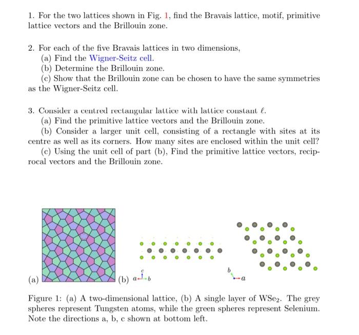 Solved 1. For the two lattices shown in Fig. 1, find the | Chegg.com