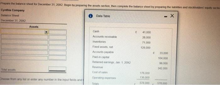 Solved Prepare the balance sheet for December 31, 20x2. | Chegg.com