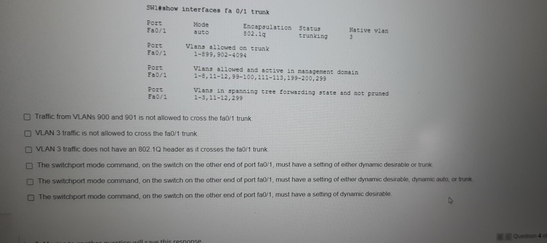 Solved SW1ishow interfaces fastEthernet 0/1 switchport Name: | Chegg.com