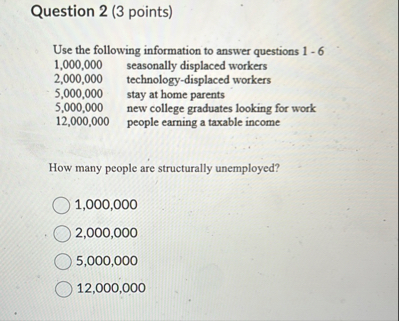 Solved Question 2 (3 ﻿points)Use the following information | Chegg.com