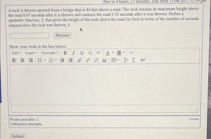 Solved A rock is thrown upward from a bridge that is 44 feet | Chegg.com