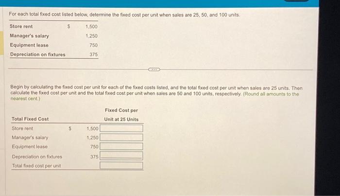 Solved For each total fixed cost listed below, determine the | Chegg.com