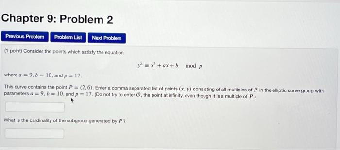 Solved Chapter 9: Problem 2 Previous Problem Problem List | Chegg.com
