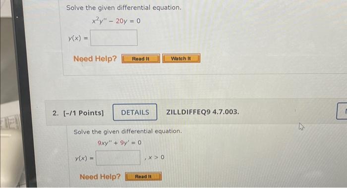 Solved Solve The Given Differential Equation X2y′′−20y0 9417