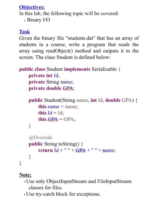 Solved Objectives: In this lab, the following topic will be | Chegg.com