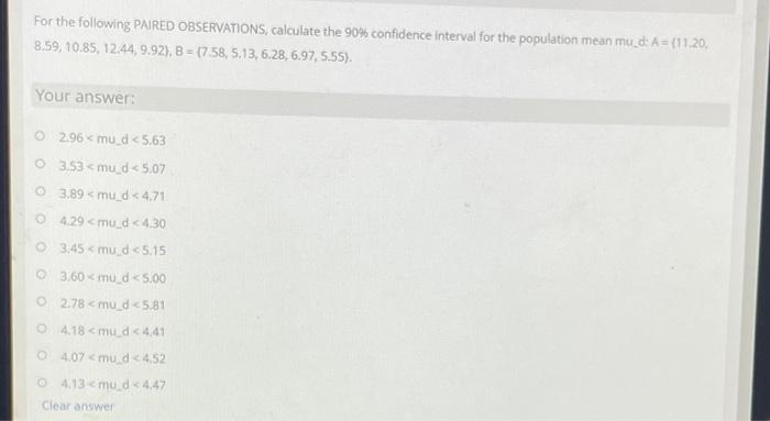 Solved For the following PAIRED OBSERVATIONS, calculate the | Chegg.com