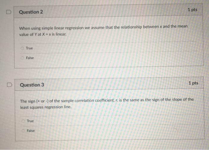 Solved Question 2 1 pts When using simple linear regression | Chegg.com
