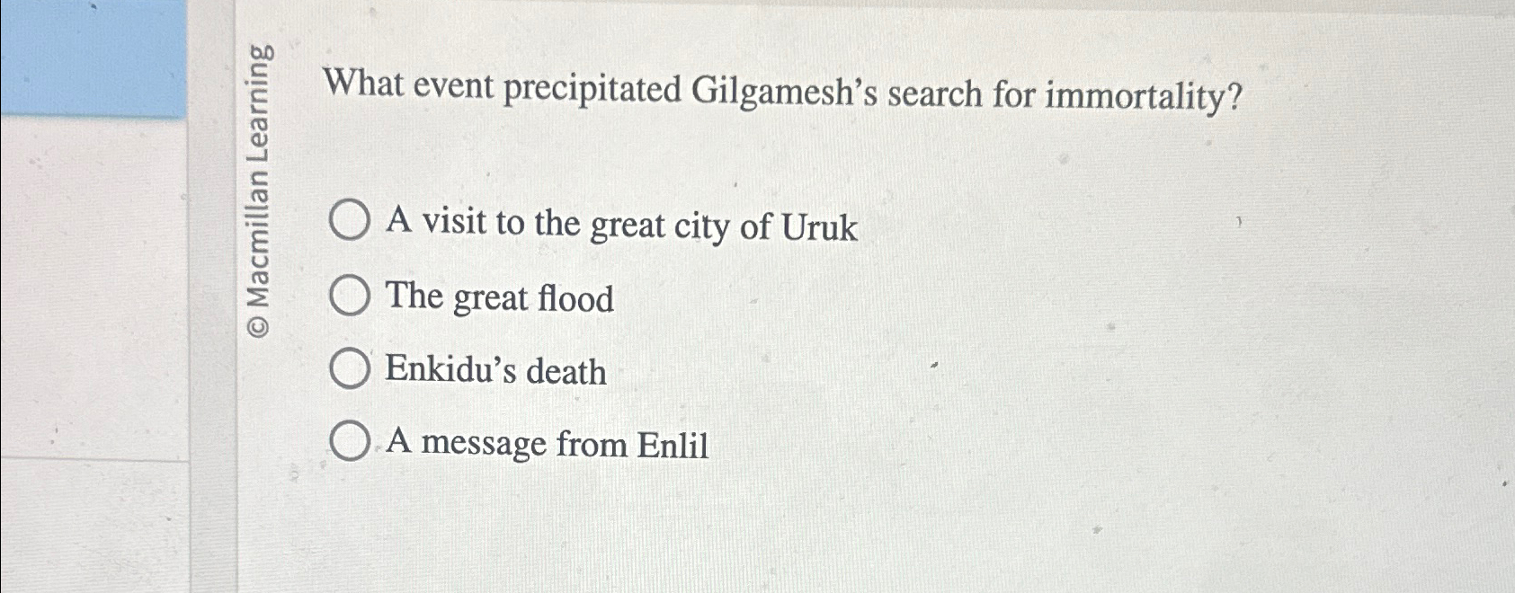 Solved What event precipitated Gilgamesh's search for | Chegg.com