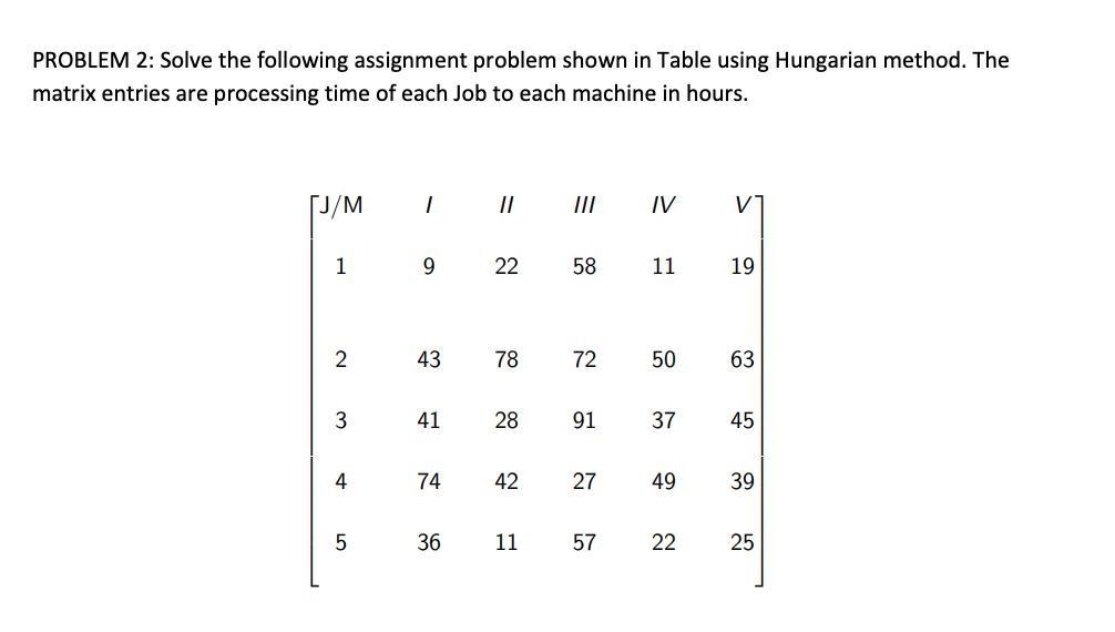 matrix method assignment problem