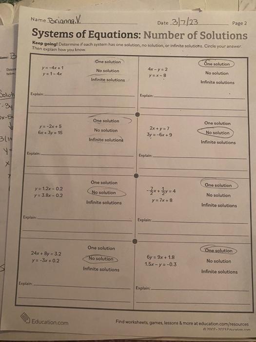 Systems of Equations: Number of Solutions
