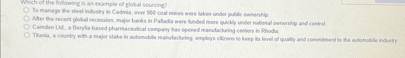 Solved Which of the following is an example of global | Chegg.com
