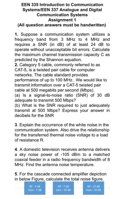 Solved EEN 335 Introduction To Communication Systems/EEN 337 | Chegg.com