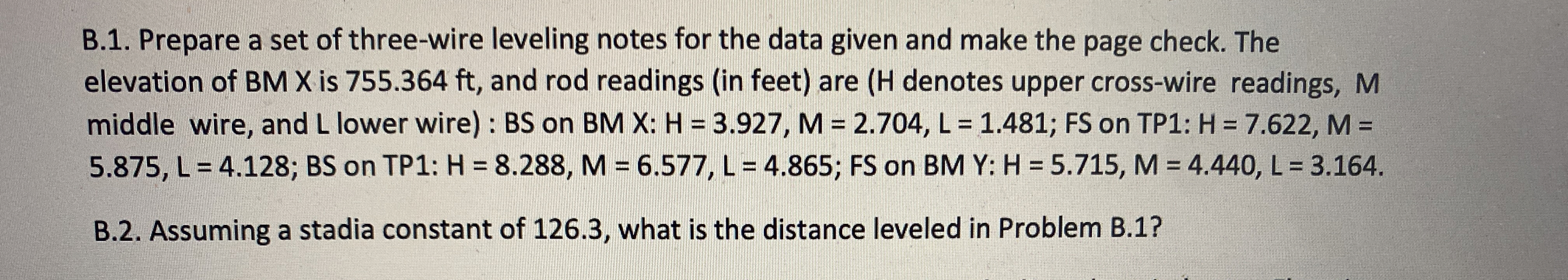 Solved B.1. ﻿Prepare a set of three-wire leveling notes for | Chegg.com