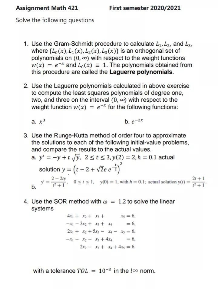 Solved Assignment Math 421 First semester 2020/2021 Solve | Chegg.com