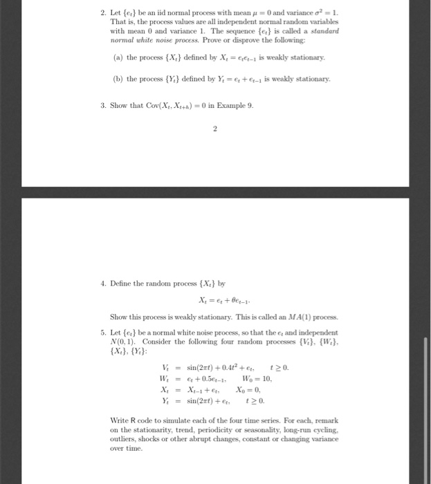 Solved 2. Let {er} be an iid normal process with mean = 0 | Chegg.com