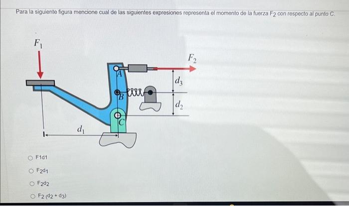 Para la siguiente figura mencione cual de las siguientes expresiones representa el momento de la fuerza F2 con respecto ai pu