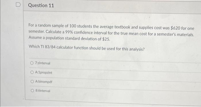 Solved Question 11 For a random sample of 100 students the | Chegg.com