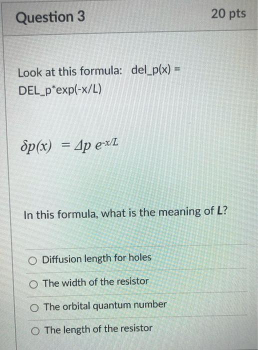 Solved Question 1 20 pts Look at this formula: del_p(t) = | Chegg.com